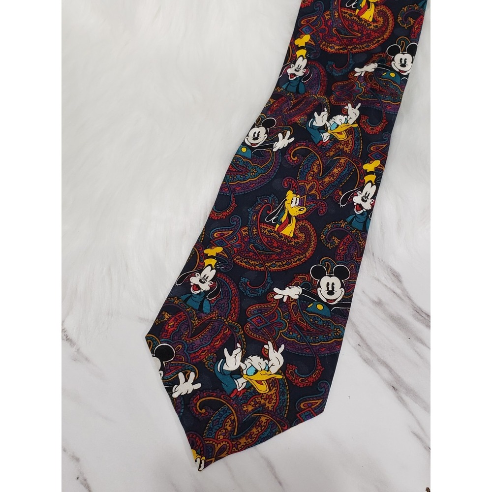 Vintage 90s MICKEY MOUSE paisley mens tie necktie fall autumn navy blue